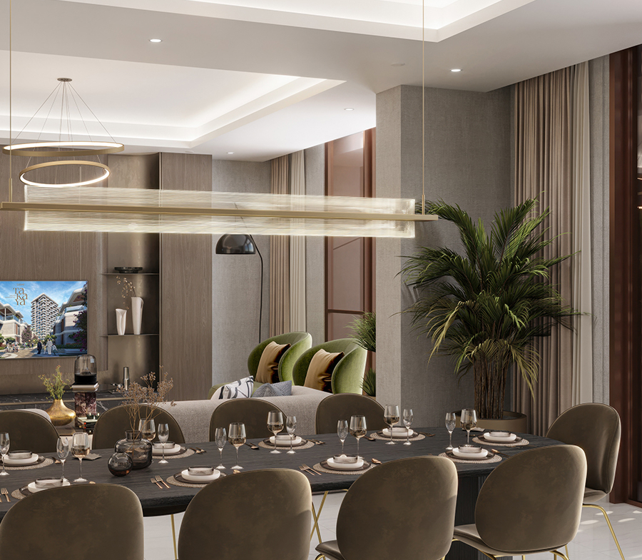 Takaya penthouse open-plan living and dining interior