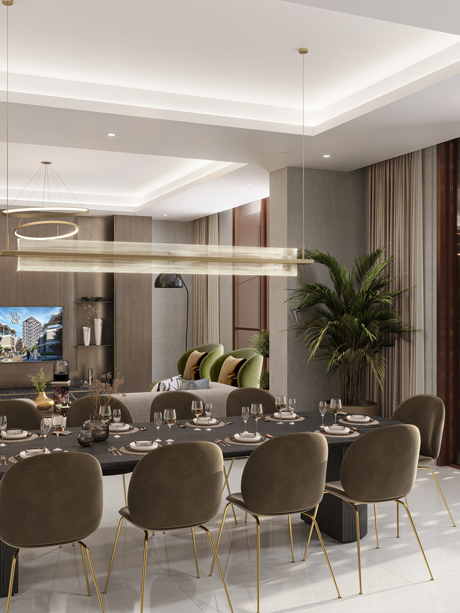 Takaya penthouse open-plan living and dining interior