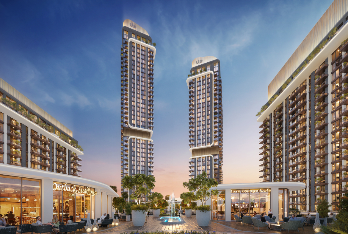 Mirdad towers evening architectural rendering