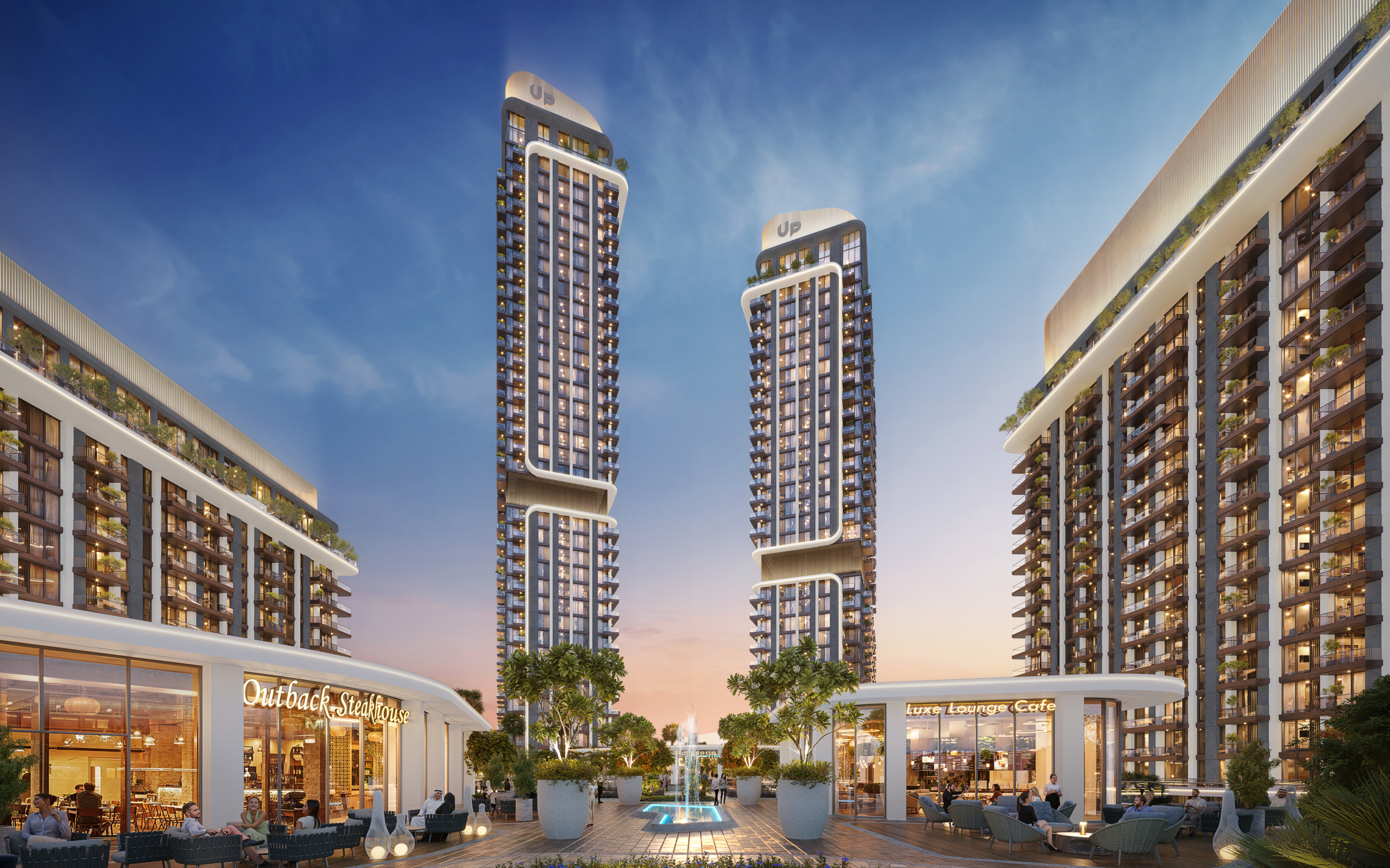 Mirdad towers evening architectural rendering