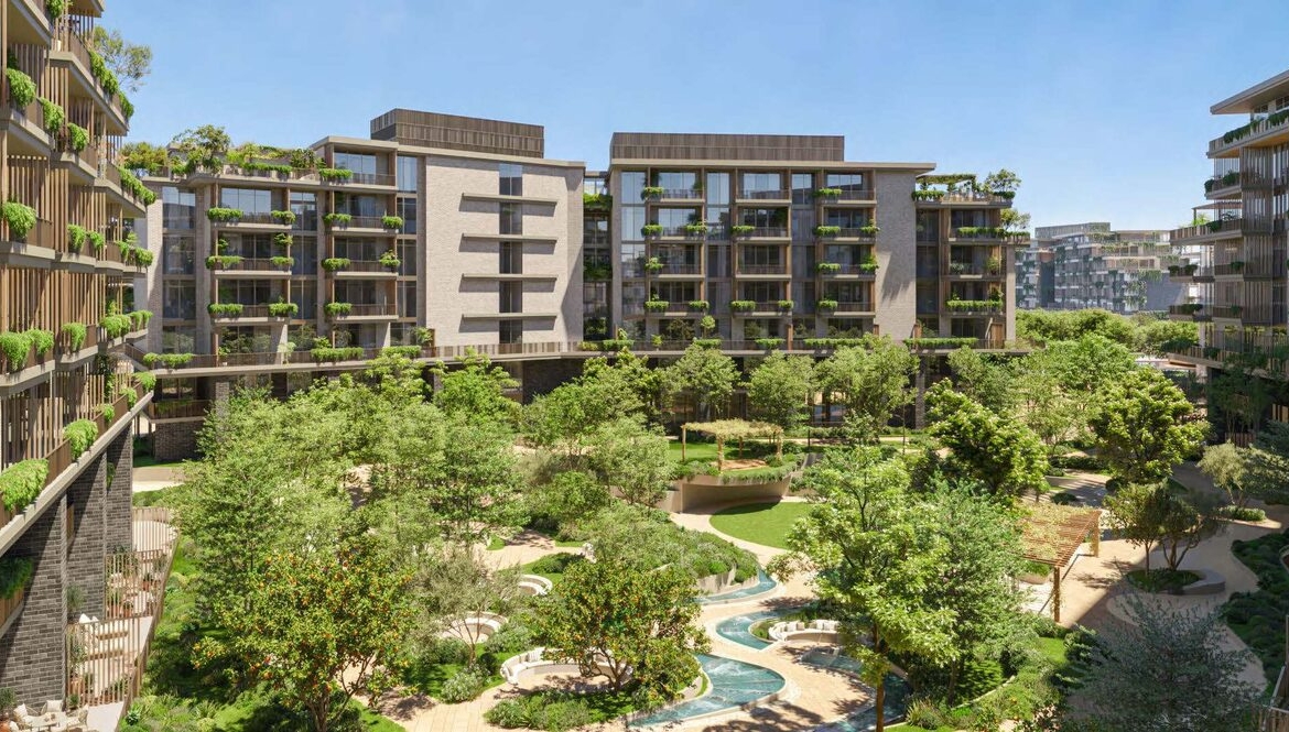 Arancia Yards apartments arranged around the central green valley
