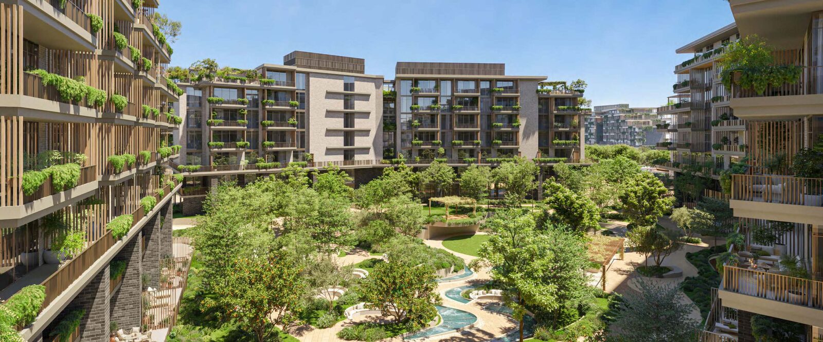 Arancia Yards apartments arranged around the central green valley