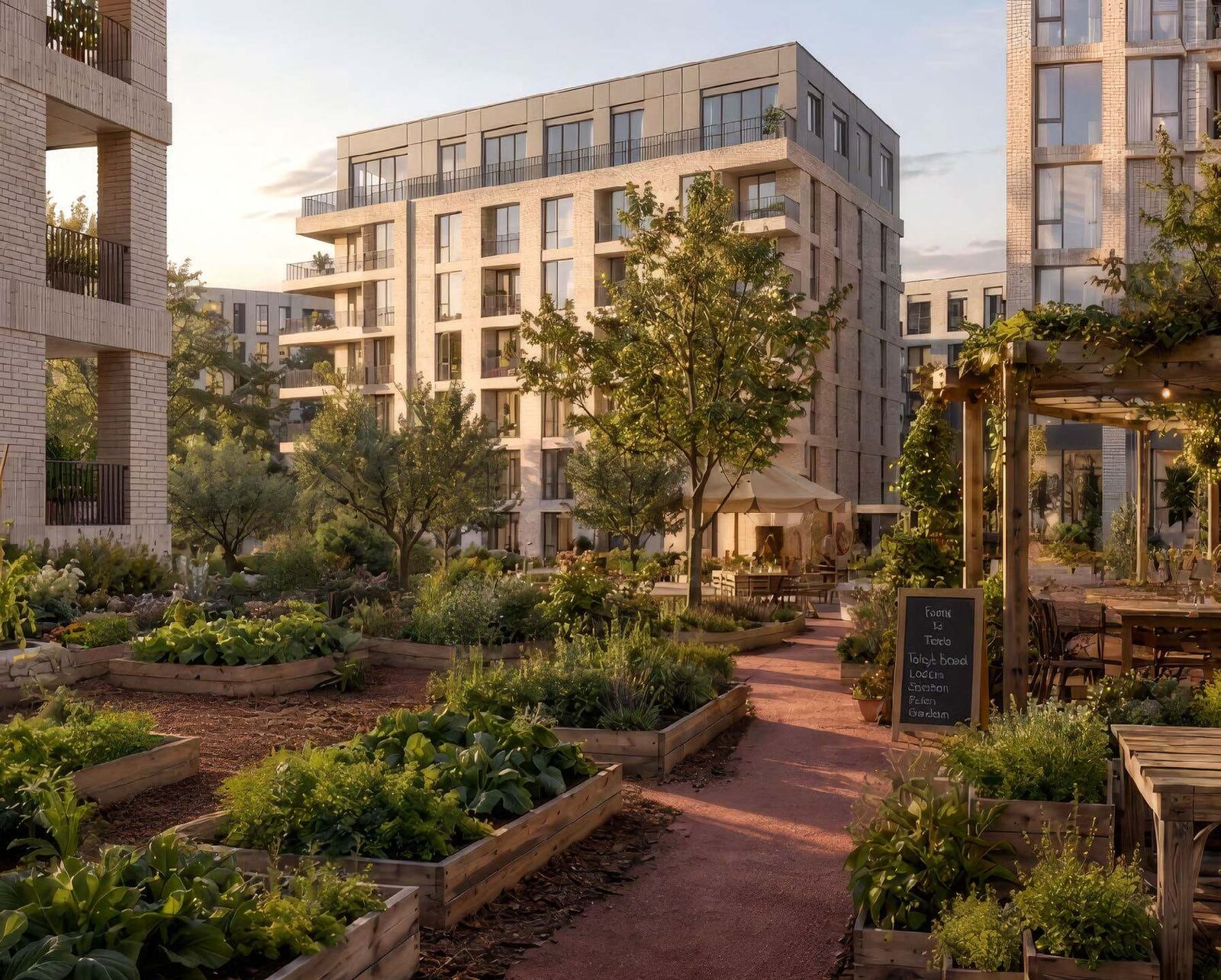 Garden-focused apartments and ground-floor retail at Arancia Yards