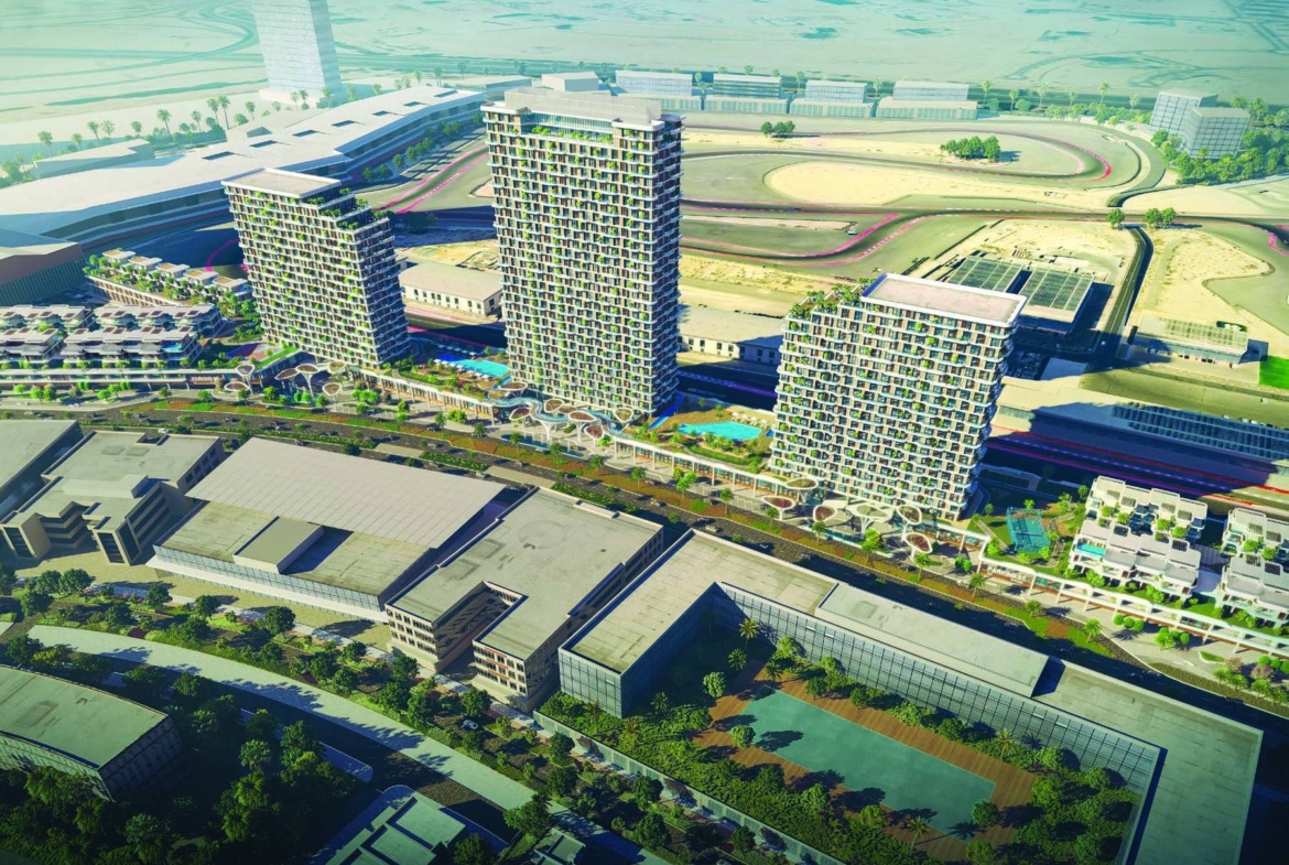 Takaya by Union Properties aerial view overlooking Dubai Autodrome