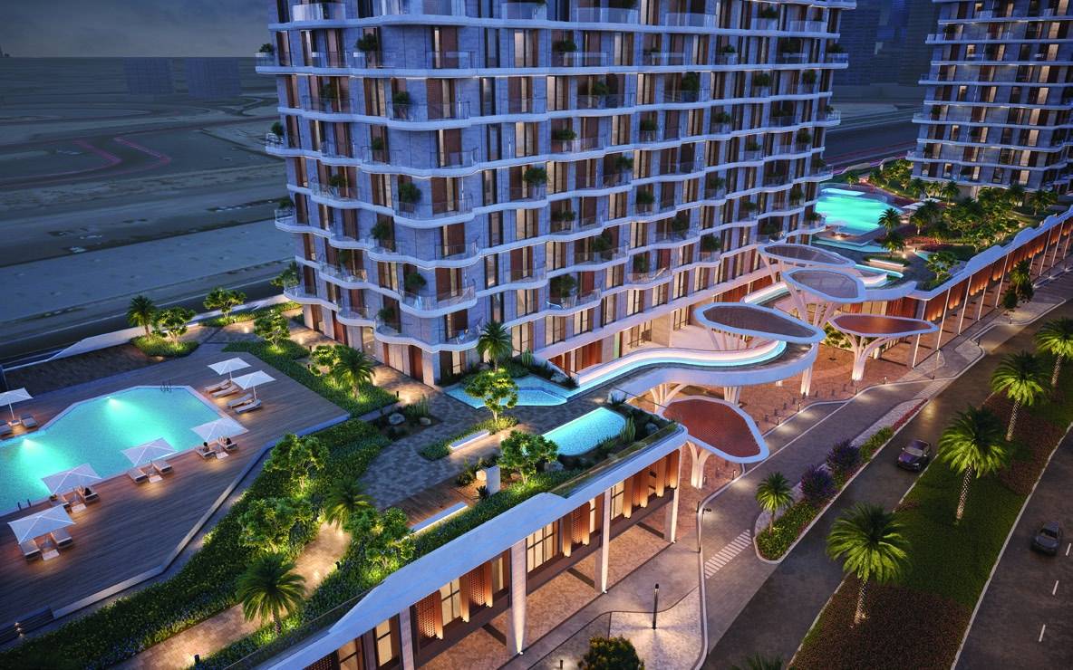 Takaya tower podium pools and landscaped amenities