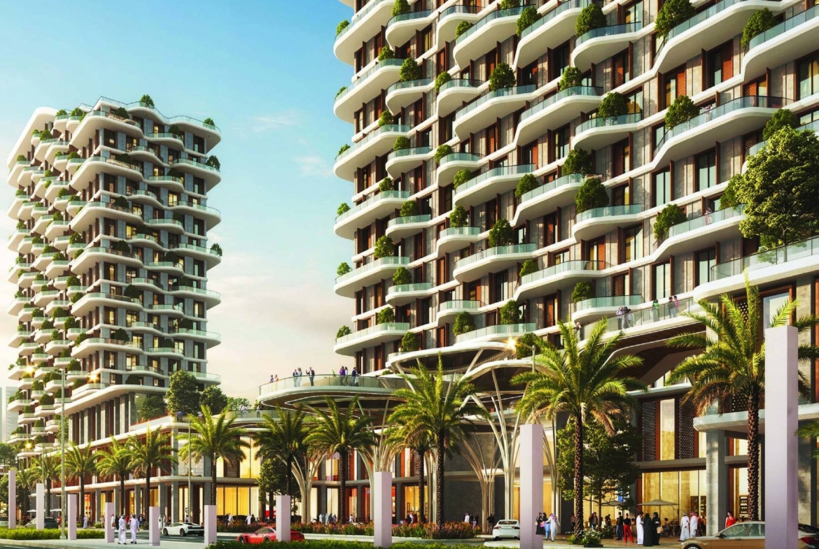 Takaya residential towers and retail boulevard exterior