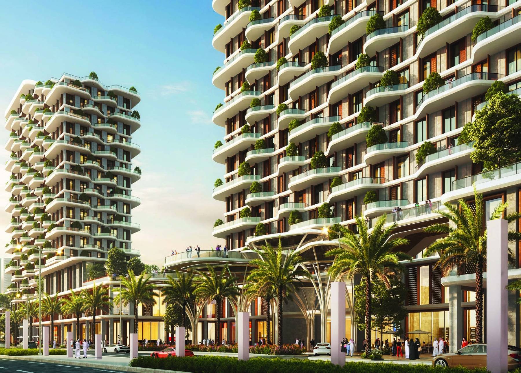 Takaya residential towers and retail boulevard exterior